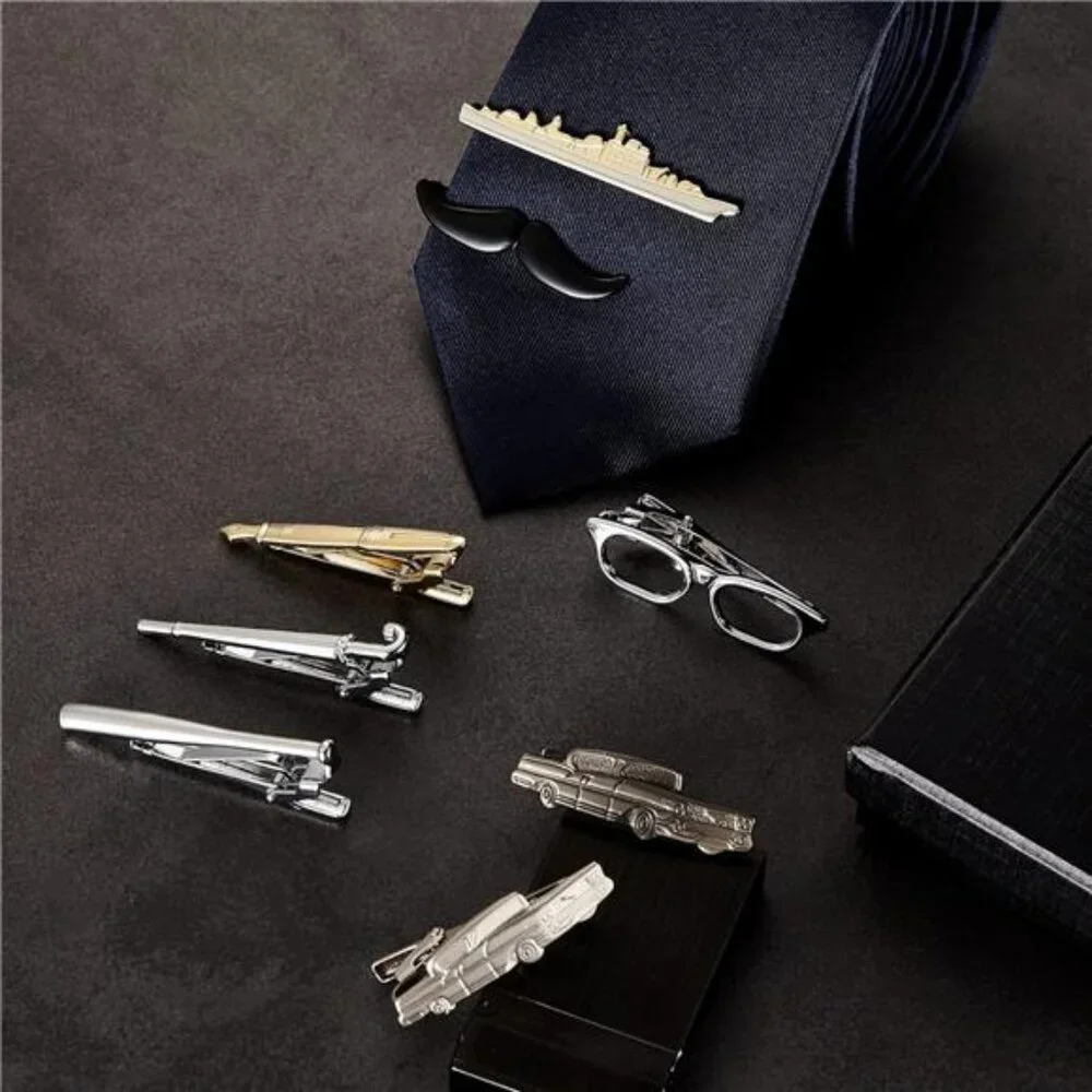 8PC Modeling Tie Clips Silver Gold Black Grey Tie Clip Cars Warship